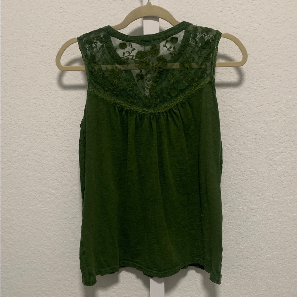 Sundance Green Boho Lace Panels Button Neck Tank Top Size Small - Picture 5 of 9